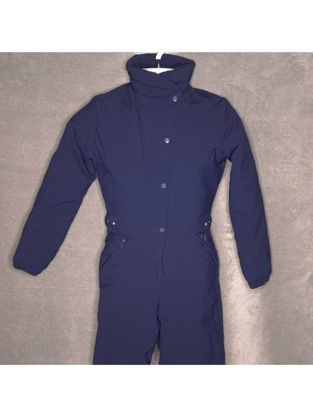 Vintage Obermeyer Womens Ski Snow Suit 6 Zip Pockets One Piece Navy Blue
